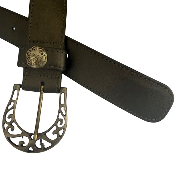 Alden Howard Olive Green Leather Belt Filigree Buckle Boho Western USA LG women main image 6